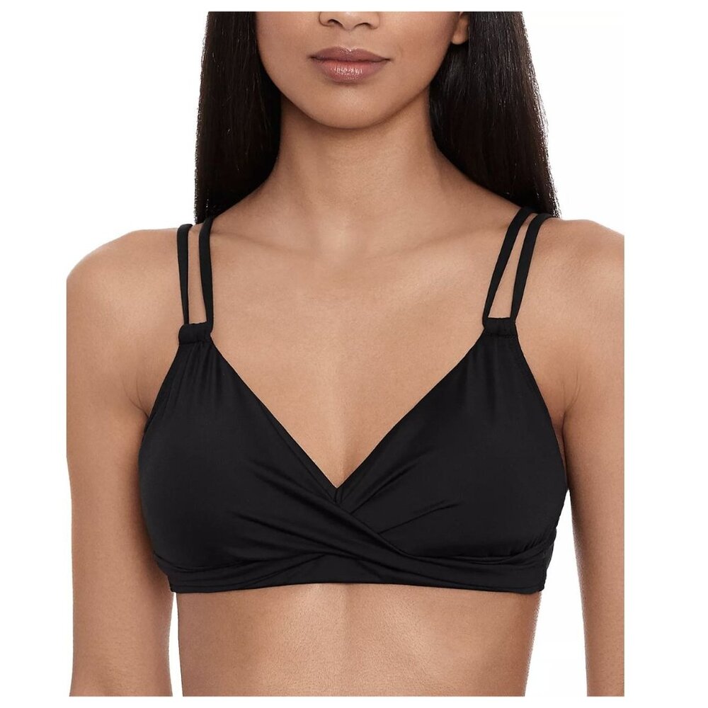 LAUREN RALPH LAUREN Twist Front Double Strap Bikini Top Black NWT